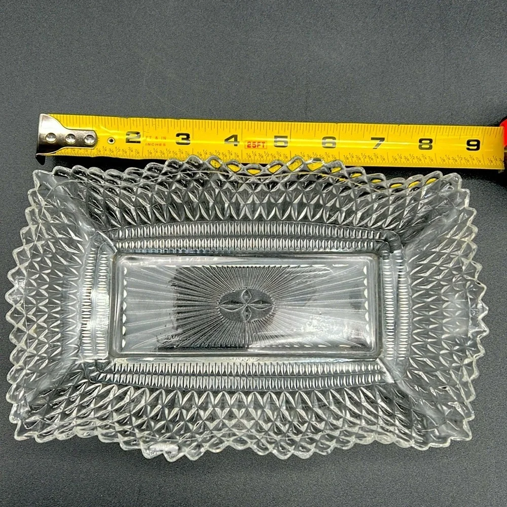 Vintage Federal Glass Rectangular Ruffled Sawtooth Edge Clear Serving Dish Tray